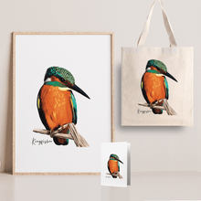 Load image into Gallery viewer, Bright & Alluring Australian Native Kingfisher Poster, Tote Bag & Card Set - Australiana Gifts Co