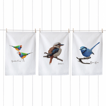 Load image into Gallery viewer, Vibrant Aussie Birds Tea Towels | Kookaburra, Blue Wren, Gouldian Finch | Set of 3 - Australiana Gifts Co