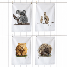 Load image into Gallery viewer, Wild Aussie Animals Tea Towels | Koala,Kangaroo, Wombat, Echidna | Set of 4 - Australiana Gifts Co