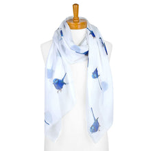 Load image into Gallery viewer, Blue Wren Bird Scarf | White - Australiana Gifts Co