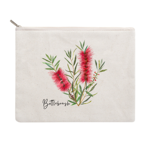 Bottlebrush Cotton Zipper Pouch | Red