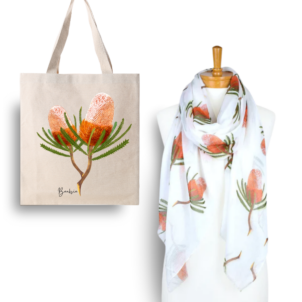 Banksia Flower Bag and Scarf Set | White