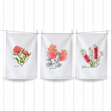 Load image into Gallery viewer, Australian Iconic Floral Tea Towels | Waratah, Grevillea, Bottlebrush | Set of 3 - Australiana Gifts Co
