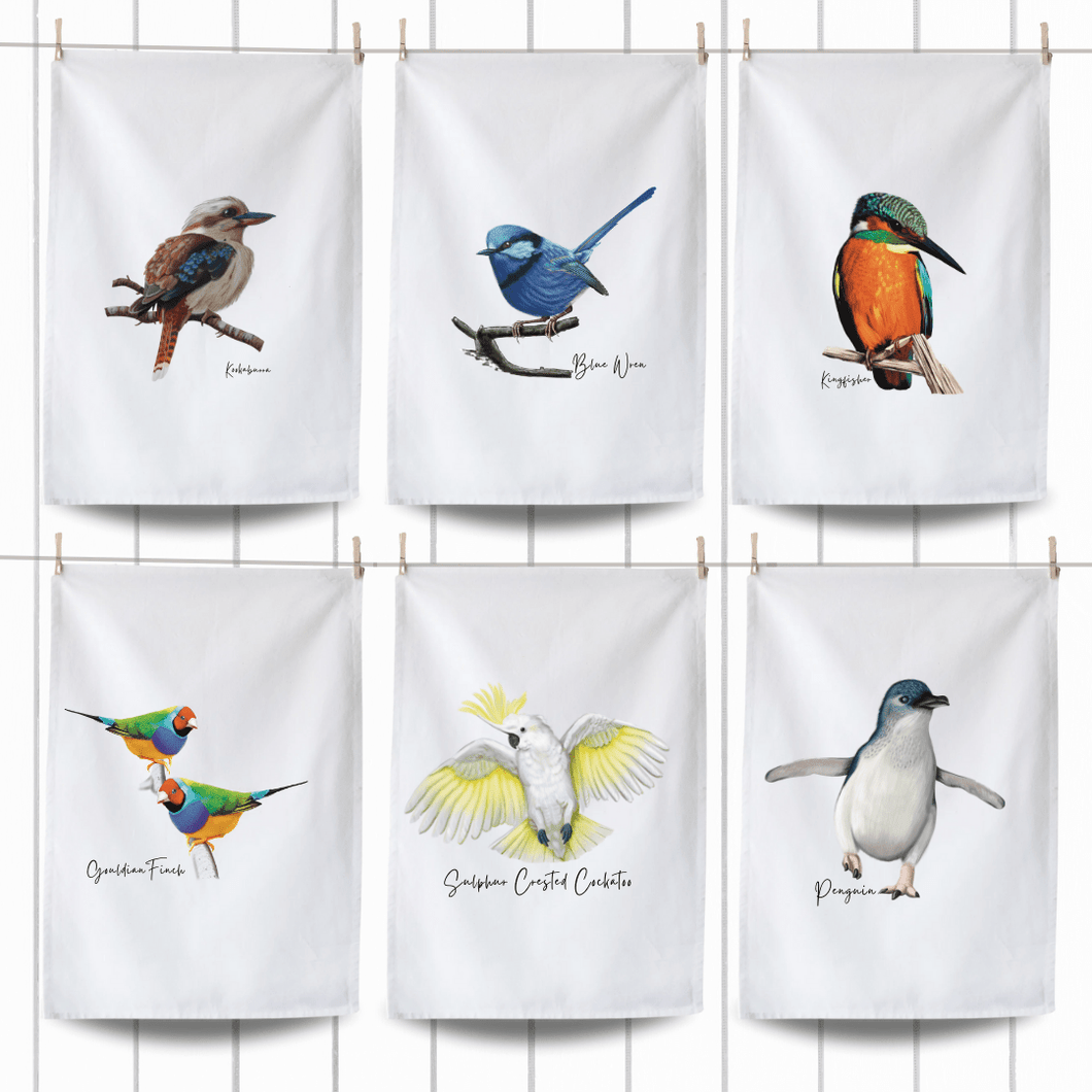 Australian Native Birds Tea Towels | Set of 6 - Australiana Gifts Co