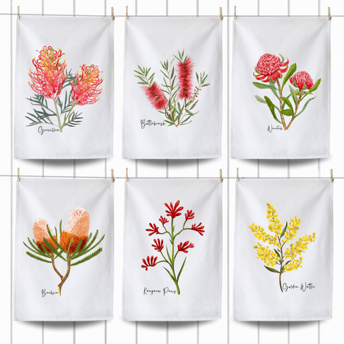 Australian Native Floral Tea Towels | Set of 6 - Australiana Gifts Co