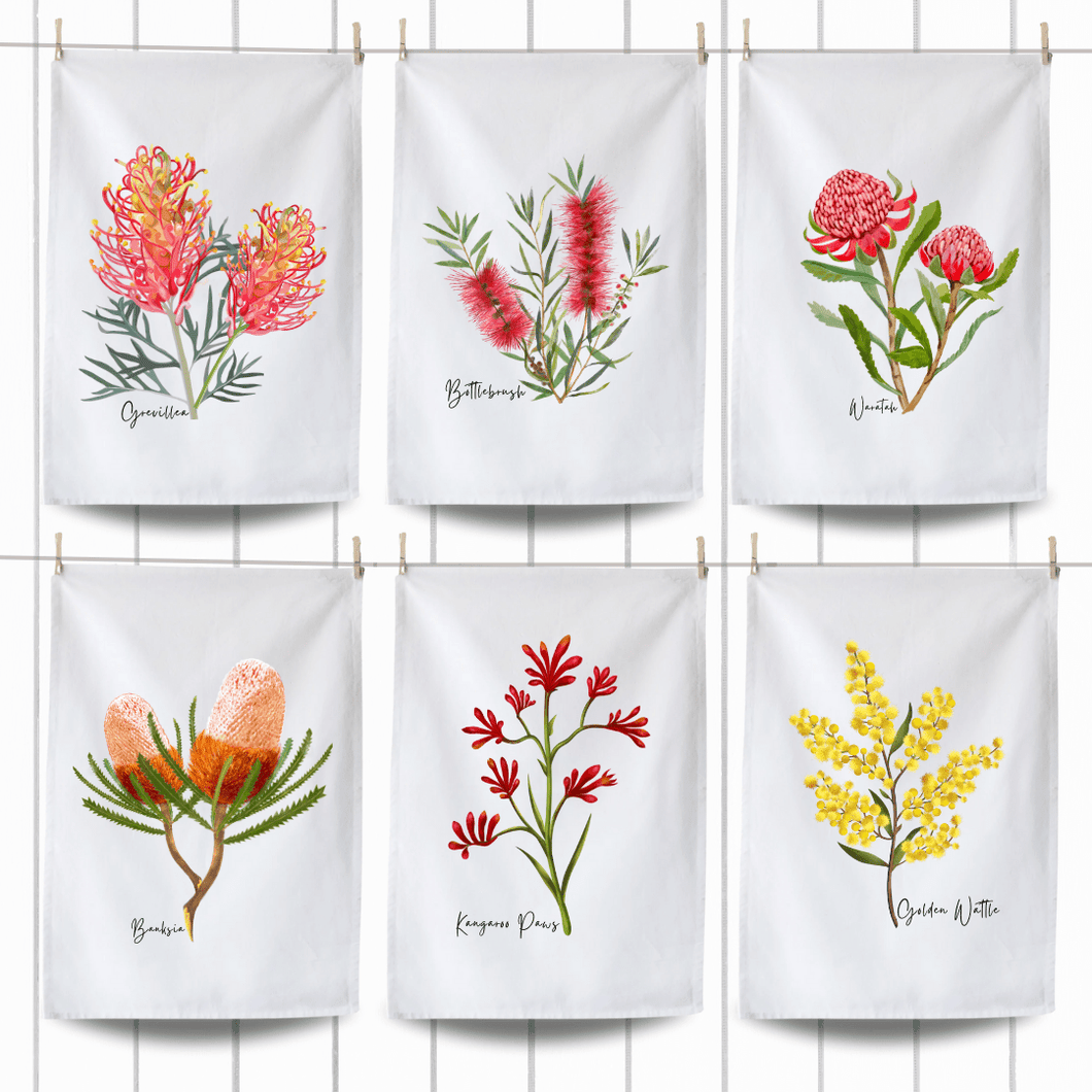 Australian Native Floral Tea Towels | Set of 6 - Australiana Gifts Co