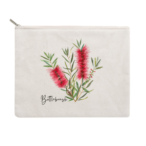 Bottlebrush Cotton Zipper Pouch | Red - Australiana Gifts Co