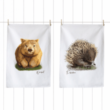 Load image into Gallery viewer, Cute Aussie Icons Tea Towels | Wombat &amp; Echidna - Australiana Gifts Co
