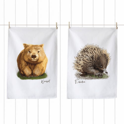 Cute Aussie Icons Tea Towels | Wombat & Echidna - Australiana Gifts Co