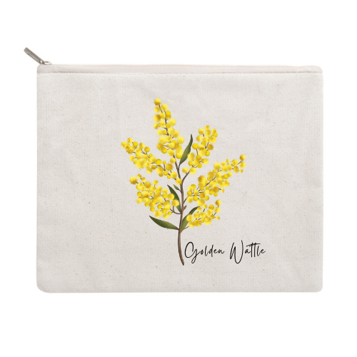 Golden Wattle Cotton Zipper Pouch - Australiana Gifts Co