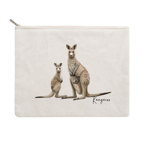 Kangaroo Cotton Zipper Pouch - Australiana Gifts Co
