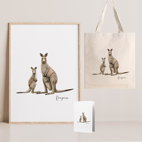 Majestic & Adventurous Australian Native Kangaroo Poster, Tote Bag & Card Set - Australiana Gifts Co