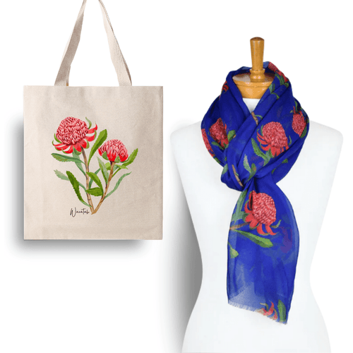 Perfect Gift for Any Occasion - Waratah Navy Scarf & Tote Bag | Navy - Australiana Gifts Co