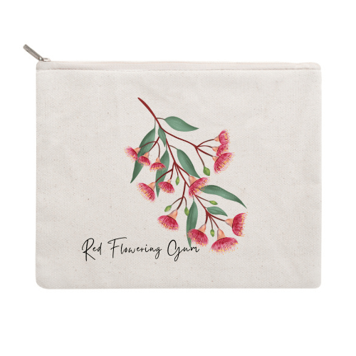 Red Flowering Gum Cotton Zipper Pouch - Australiana Gifts Co