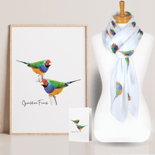 Load image into Gallery viewer, Vibrant &amp; Colourful Australian Native Gouldian Finch Poster, Scarf &amp; Card Set - Australiana Gifts Co
