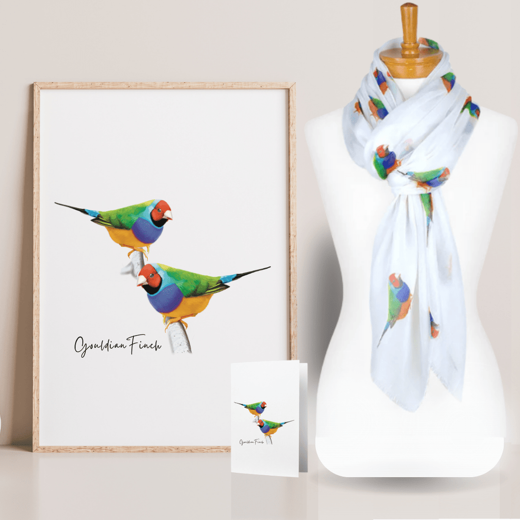 Vibrant & Colourful Australian Native Gouldian Finch Poster, Scarf & Card Set - Australiana Gifts Co