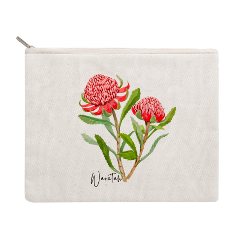 Waratah Cotton Zipper Pouch - Australiana Gifts Co