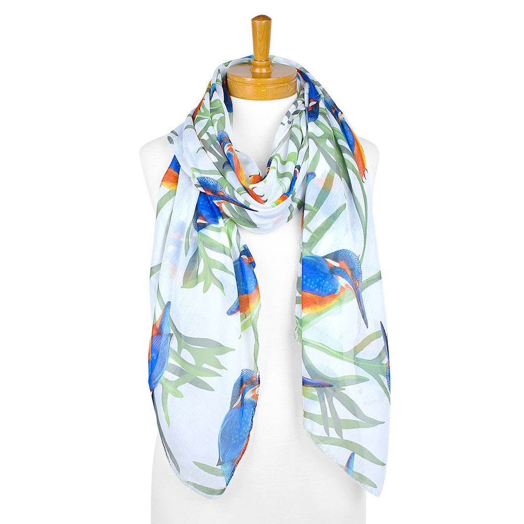 Kingfisher Bird Scarf | White