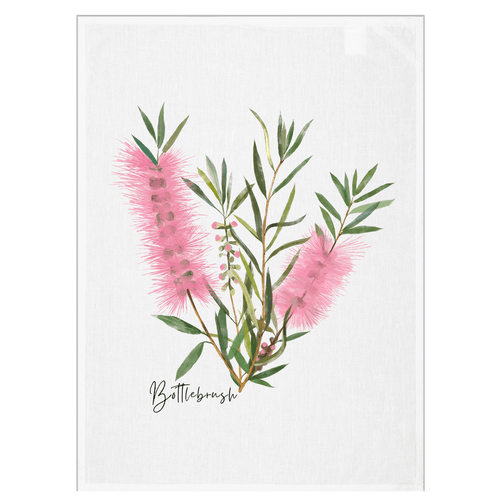 Bottlebrush Tea Towel | Pink - Australian Design - Australiana Gifts Co