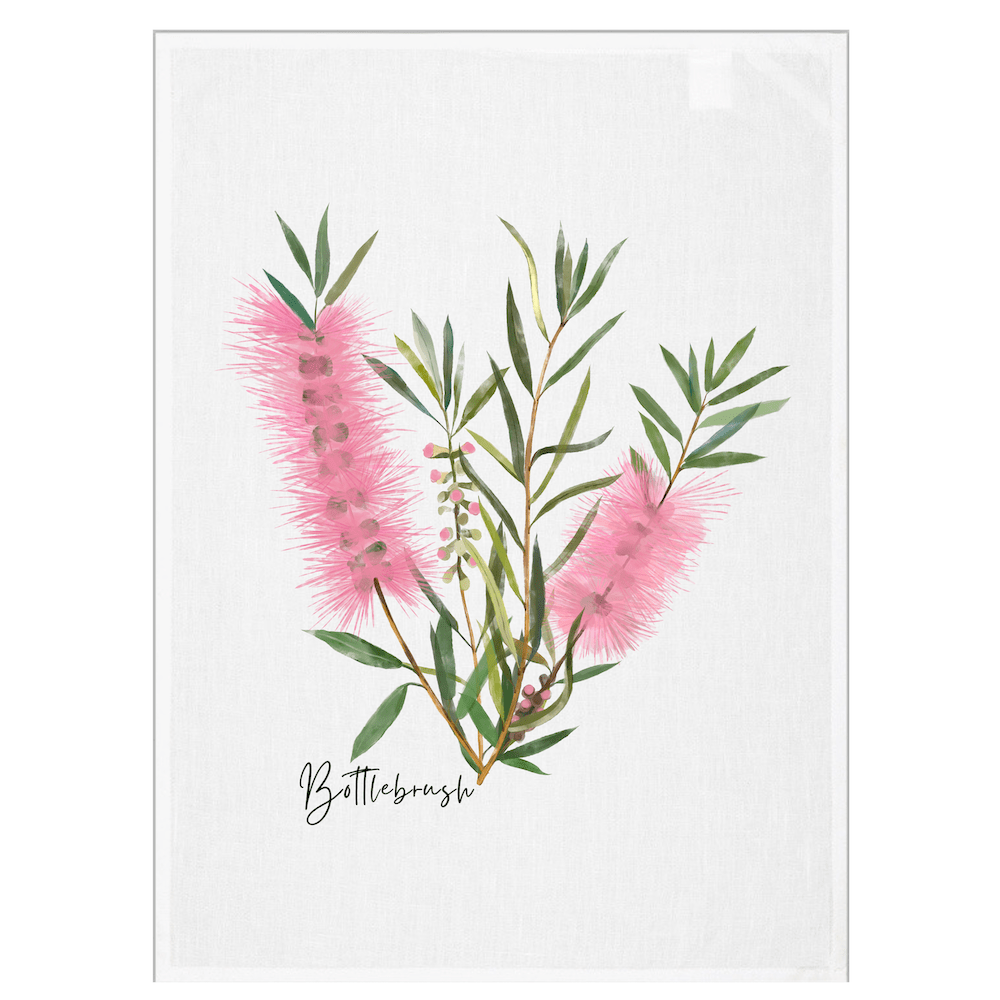 Bottlebrush Tea Towel | Pink - Australian Design - Australiana Gifts Co