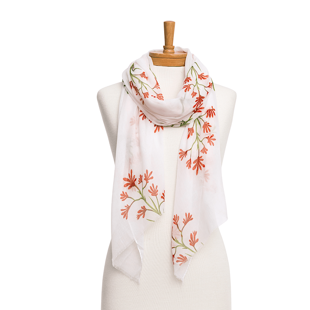 Kangaroo Paws Scarf | White - Australiana Gifts Co
